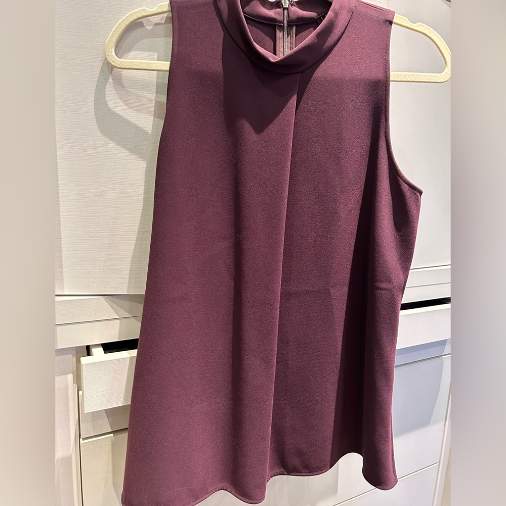 Theory mockneck sleeveless tunic burgundy colour.